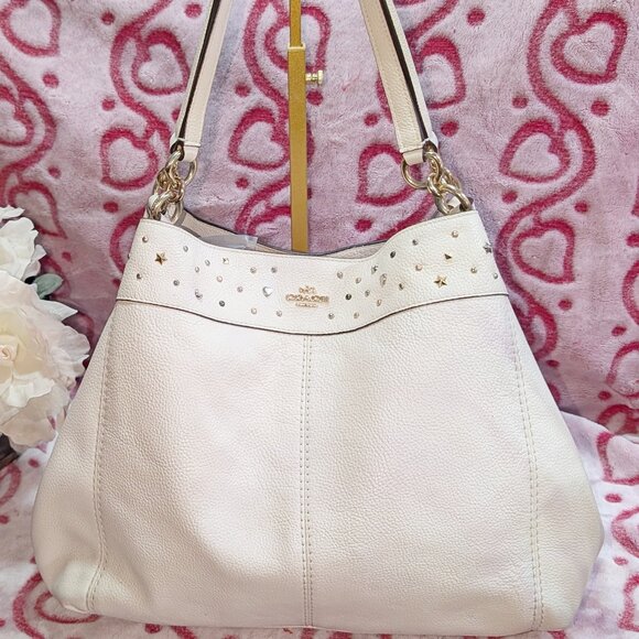 Coach Handbags - Coach Lexy Stardust Studded Pebble Leather Shoulder Bag, Chalk White, F22314